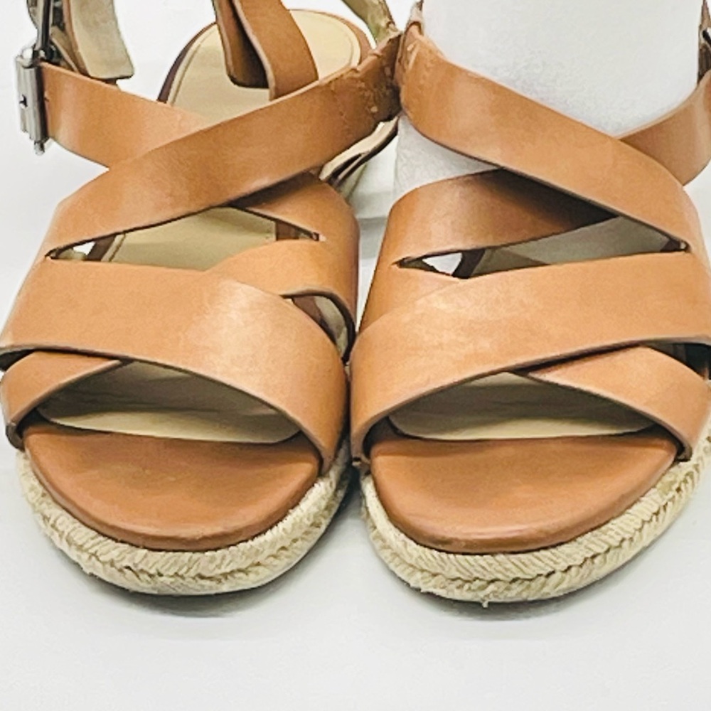 Marc Fisher MLALYSSE  Size 7.5 Leather Strapped Espadrille low Platform Wedge